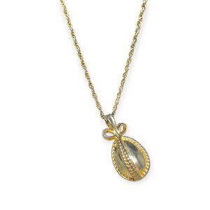 Joan Rivers Signed Gold Tone Egg w/ Bow Pendant Necklace w/Chain